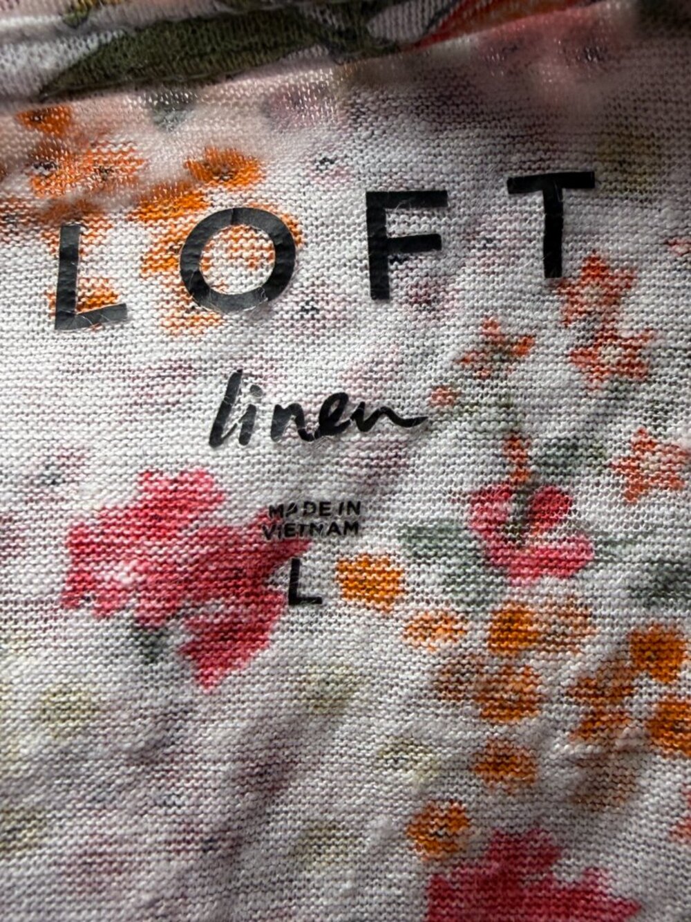Loft Linen Short Sleeve Blouse Womens L Floral Red Pink Green Orange Flutter EUC - Picture 3 of 8